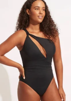 One Shoulder Cut Out Swimsuit Black