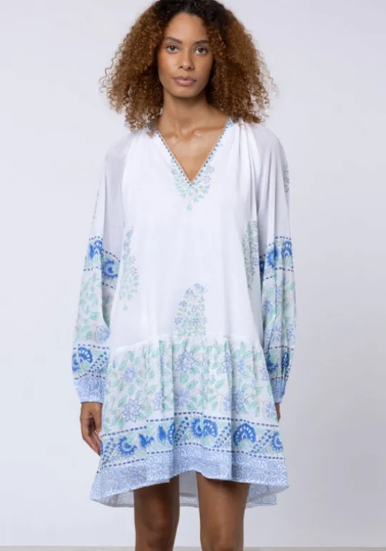Paisley Print Frill Dress Periwinkle