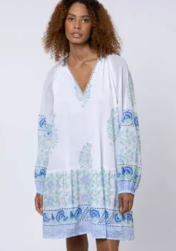 Paisley Print Frill Dress Periwinkle