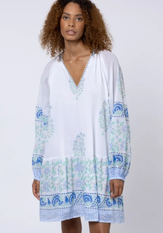 Paisley Print Frill Dress Periwinkle