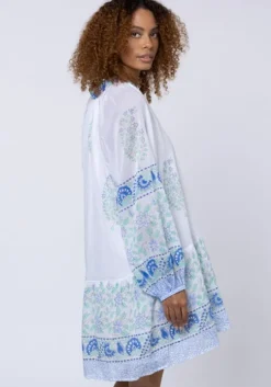 Paisley Print Frill Dress Periwinkle
