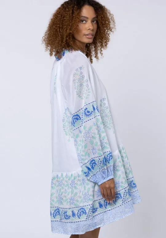 Paisley Print Frill Dress Periwinkle