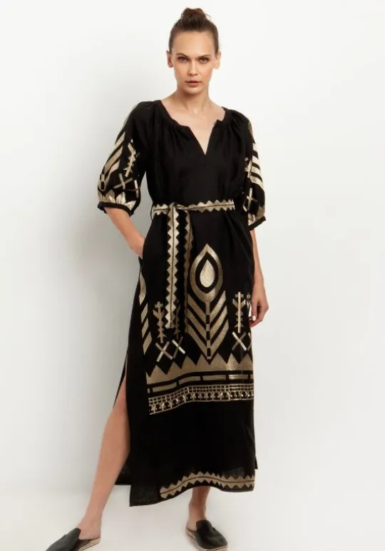 Peacock Maxi Kaftan Black