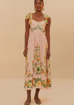 Pink Botanical Beauty Laces Midi Dress
