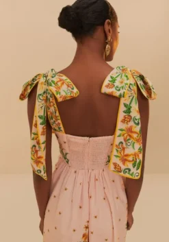 Pink Botanical Beauty Laces Midi Dress
