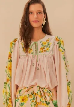 Pink Botanical Beauty Long Sleeve Blouse