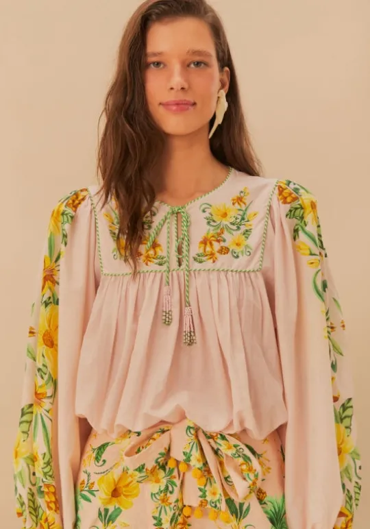 Pink Botanical Beauty Long Sleeve Blouse