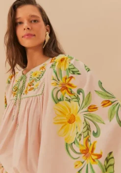 Pink Botanical Beauty Long Sleeve Blouse