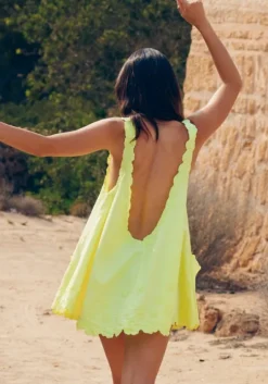 Poplin Flower Low Back Dress Sherbet Lemon
