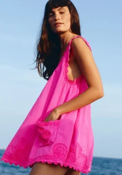 Poplin Low Back Dress Indian Pink