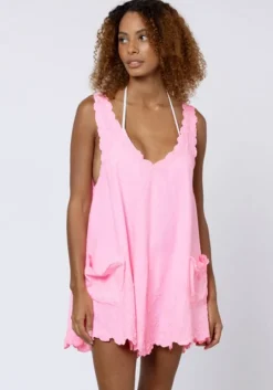 Poplin Low Back Dress Pink Grapefruit
