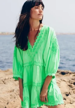 Poplin V Neck Mini Dress Apple