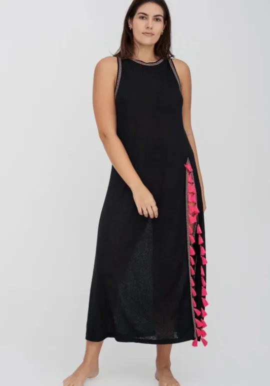 Tassel Slit Dress Black