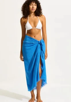 Textured Cotton Beach Wrap Azure