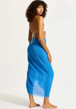 Textured Cotton Beach Wrap Azure