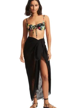 Textured Wrap Sarong Black