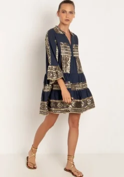 Triangle Long Sleeves Mini Dress Navy