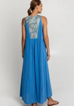 Triangle V Neck Maxi Dress Blue