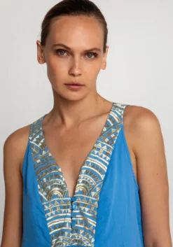 Triangle V Neck Maxi Dress Blue