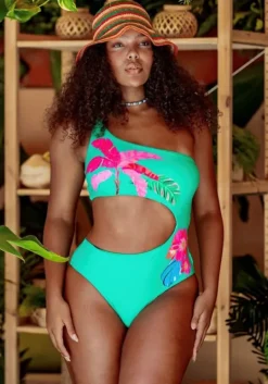 Tropica One Shoulder Cut Out Swimsuit