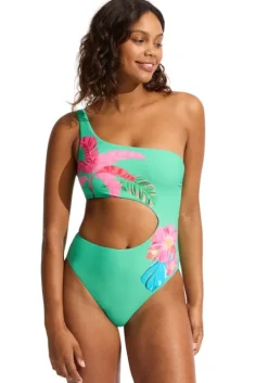 Tropica One Shoulder Cut Out Swimsuit