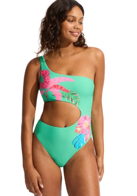 Tropica One Shoulder Cut Out Swimsuit