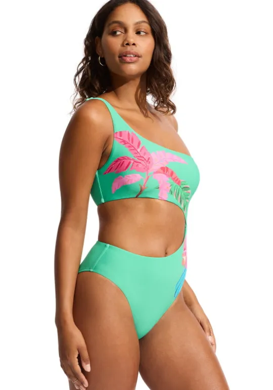 Tropica One Shoulder Cut Out Swimsuit